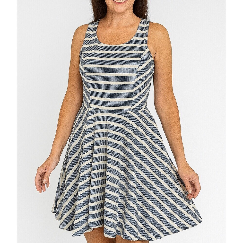 Bar III Blue White Skater Dress Size Small Striped 100% Cotton Nautical SZ SM